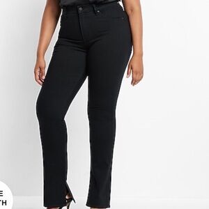 Express Women 12 Black Hyper Stretch Slit Hem Mid Rise Skinny Flare Jeans NWT